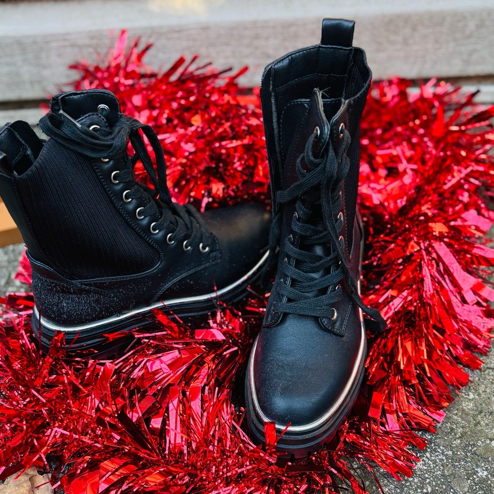 Forever 21 Black Combat Boots with Silver Accents